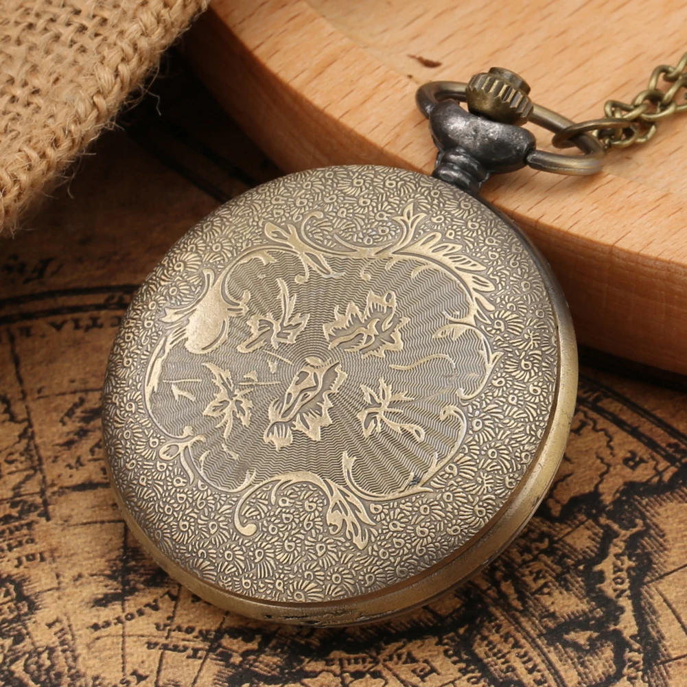 

Bronze Retro Two Birds Quartz Pocket Watch Classic Hollow Design Carved Pattern Fashion Wearing Pendant Thin Chain