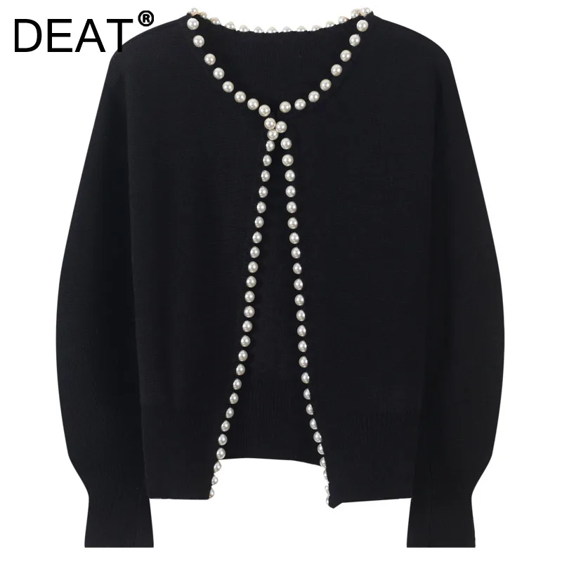Женский вязаный кардиган оверсайз DEAT Повседневный свитер с круглым вырезом и