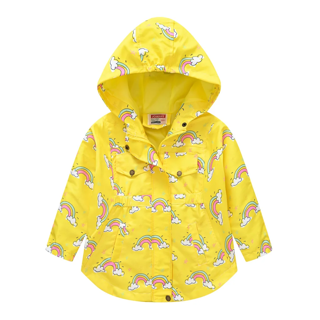 

2021 Children Jacket Autumn Coat for 2-10Years Boys Girls Fashion Hooded Trench Coat Rainbow Printing Boutique Kids Casual Coat
