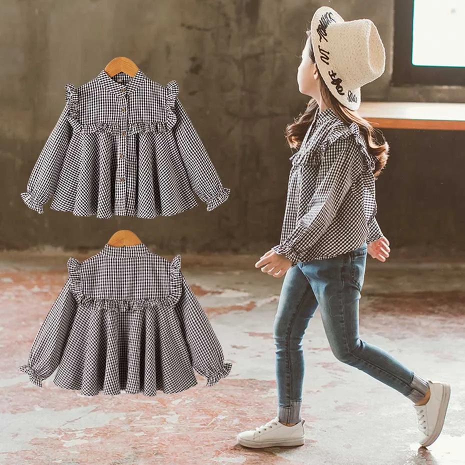 Блузка для девочек милая рубашка в клетку модная детская блузка с оборками