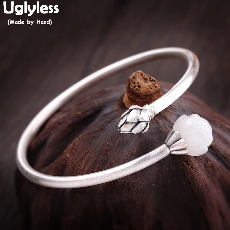 Винтажный этнический тайский серебряный браслет в виде цветка лотоса без угли