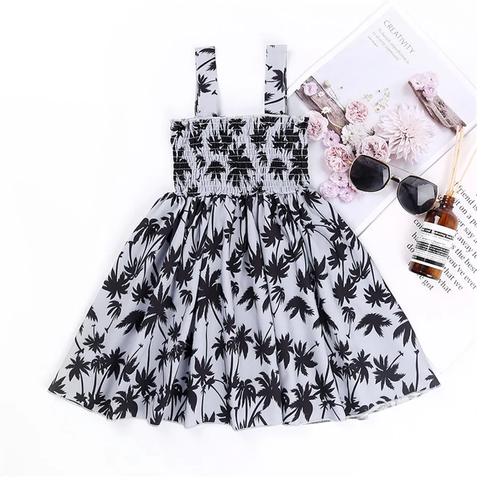 

WenaZao Children Leaf Print Sling Dress, Girls Sleeveless Square Collar Large Hem Stretchy Dress Kid Girls Casual Sweet Dresses