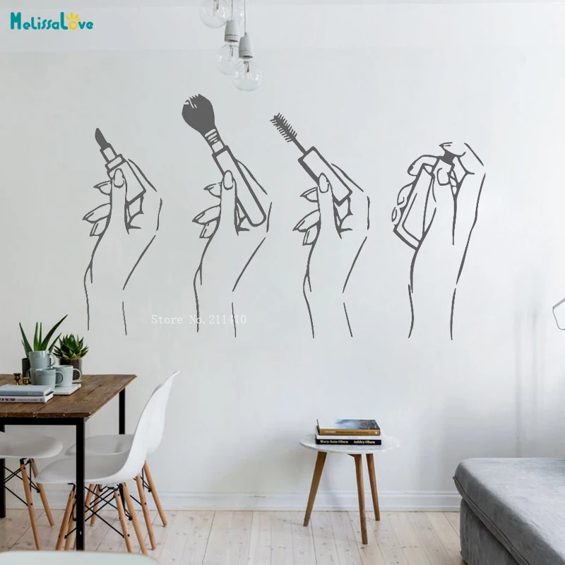 Для женщин руки Make up виниловые наклейки на стену Красота для салонов ногтей