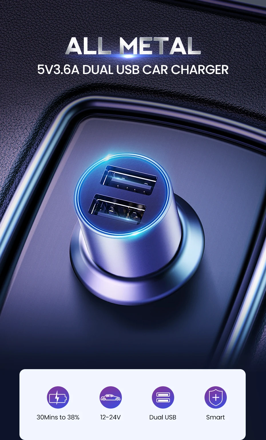 Ugreen 5V 3.6A металлическое двойное USB Автомобильное зарядное устройство для iPhone X 8 7 XS Xiaomi mi9 Samsung S8 S9 быстрое универсальное автомобильное зарядное устройство для мобильного телефона