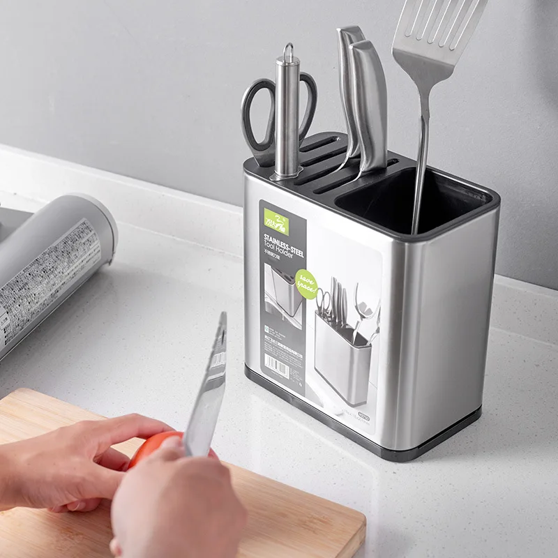 

Staniless Steel 3 in 1 Knife Holder Cutlery Storage Box Chopping Board Stand Organizer Container Kitchen Accessories Gadgets