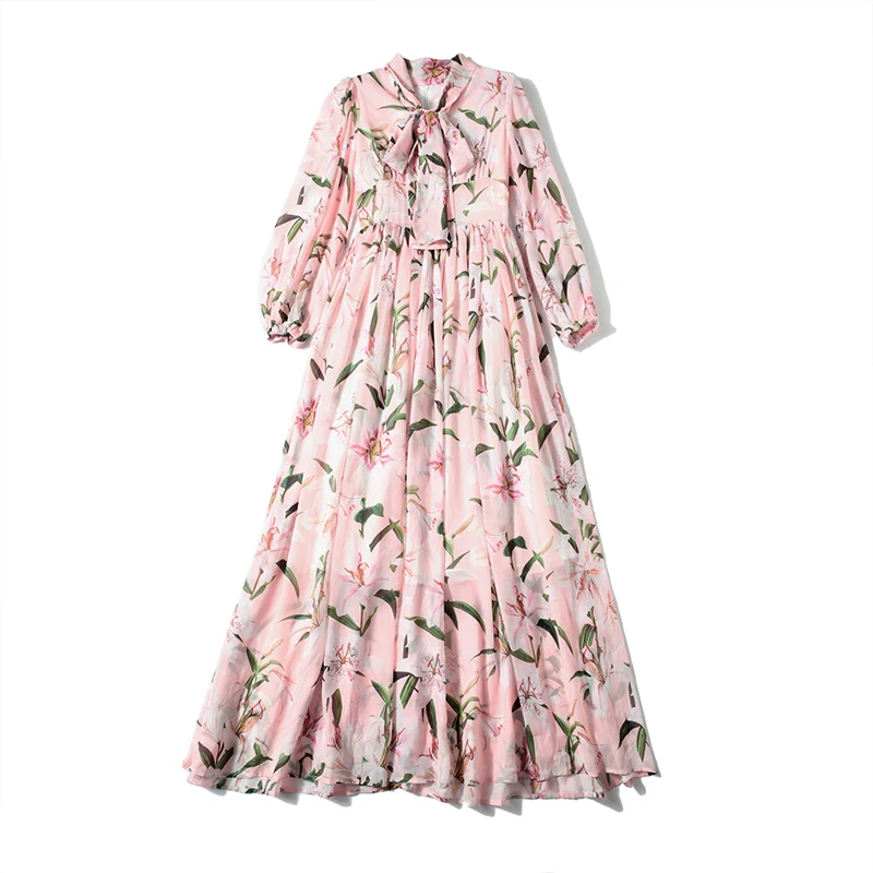 

COIGARSAM Full Sleeve Women dress New Spring Print Dresses Pink 8830