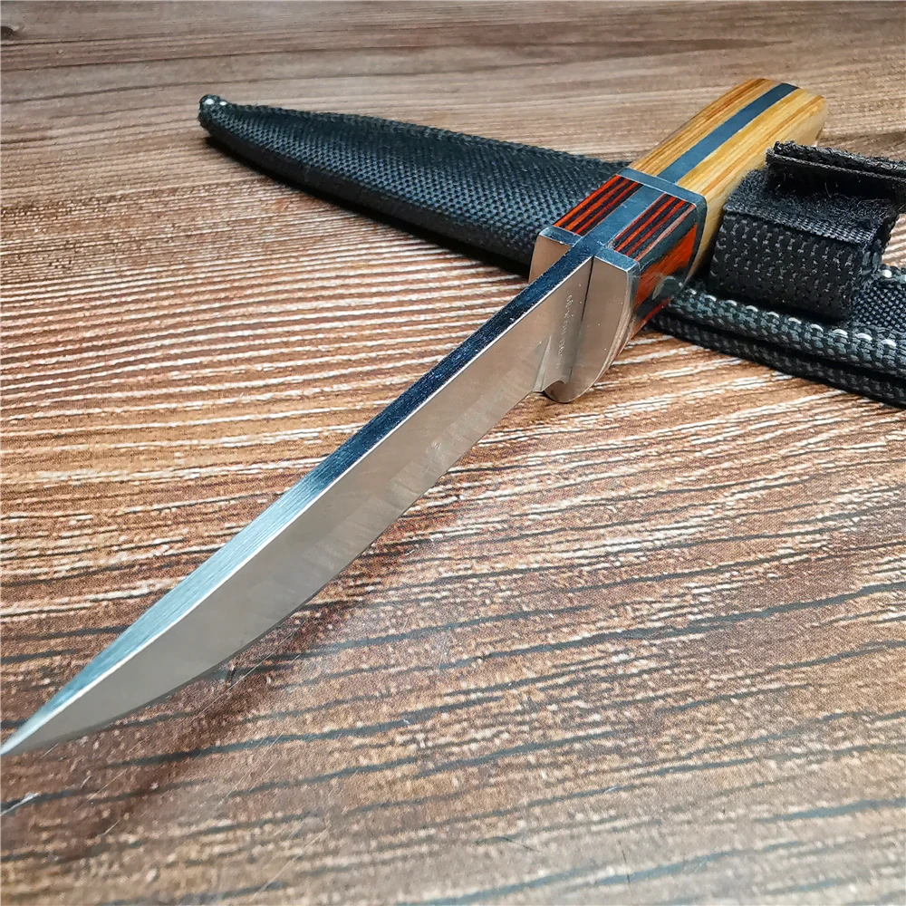 Прямой нож с деревянной ручкой лезвие из нержавеющей стали острый и прочный для