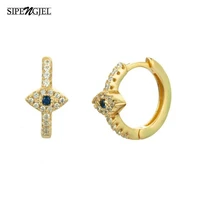sipengjel fashion blue zircon evil eye hoop earrings gold silver color round circle earrings for women girls jewelry gift 2022