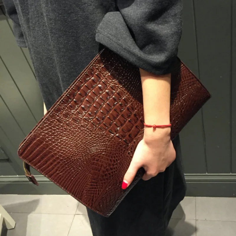 

Korean Style Men’s Clutch Bag PU Leather Crocodile Patterned Envelope Purse Bags Oversized Business Clutches for Men