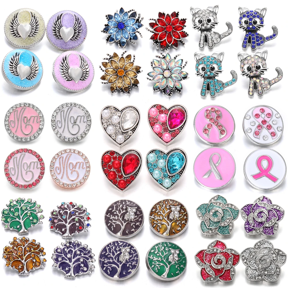 6 шт./лот новые ювелирные изделия 18 мм кнопки смешанные Крылья ангела Любовь кошка