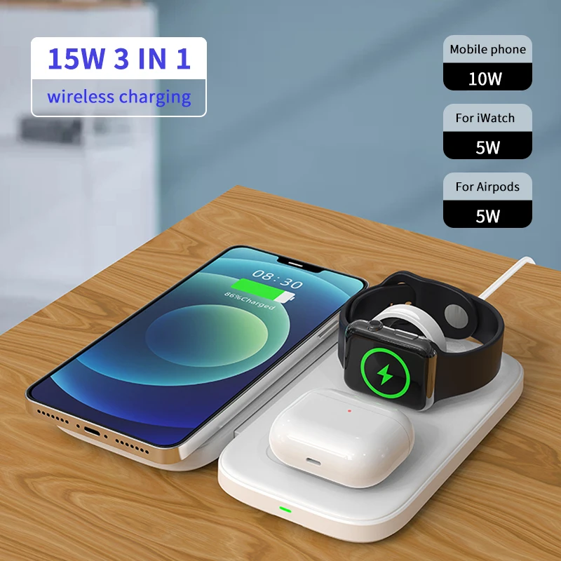 

15W 3 IN 1 Wireless Charger for iPhone 12 11 pro max XR Samsung S9 Charge Dock for Airpods Apple watch 6 5 Fast Charging Station