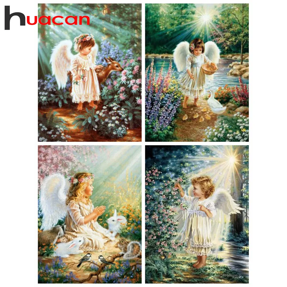 Huacan алмазная вышивка полная выкладка девушка картина стразами мозайка ангел