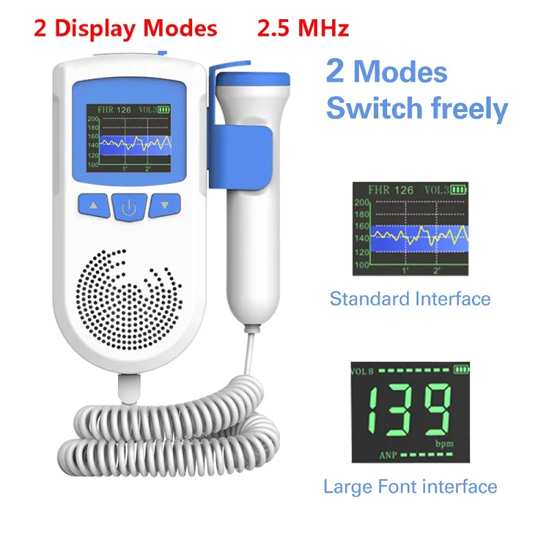 2.5 MHz 2 Modes OLIECO, 3,0 МГц, Доплер для беременных, домашний, пренатальный, сердцебиение ребенка, Звуковой Монитор, ЖК-дисплей, поркет, фетальный допплер, бытовой, без излучения, CE - Цвет: 2.5 MHz 2 Modes