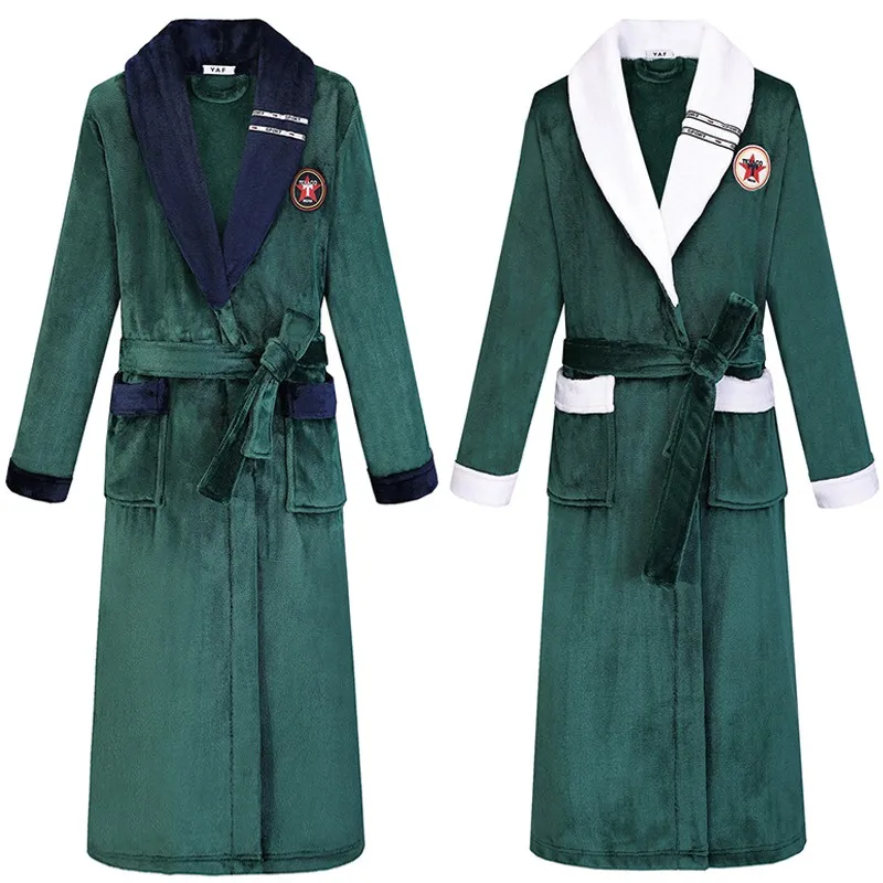 

2021 Winter New Couple Robe Flannel Sleepwear Warm Nightwear Oversize 3XL 4XL Coral Fleece Kimono Gown Thicken Home Clothes