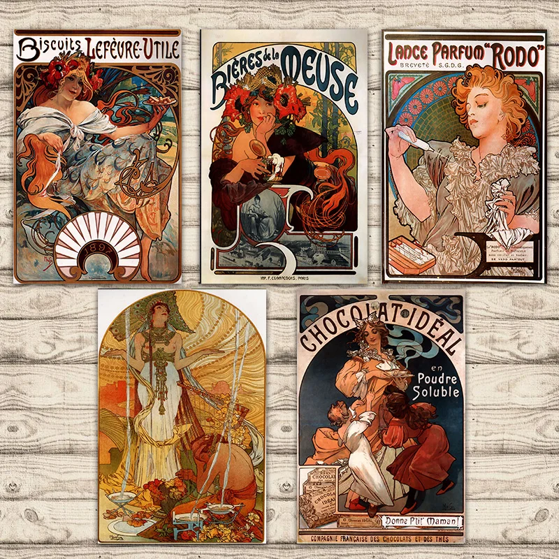 

Beer Chocolate Biscuit AD Alphonse Maria Mucha Classic Retro Poster Canvas Painting Bar Home Decor Gift