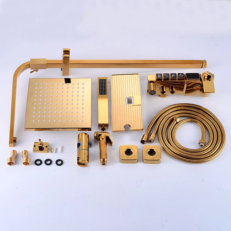 Золотистый цифровой смеситель для душа кран горячей и холодной воды