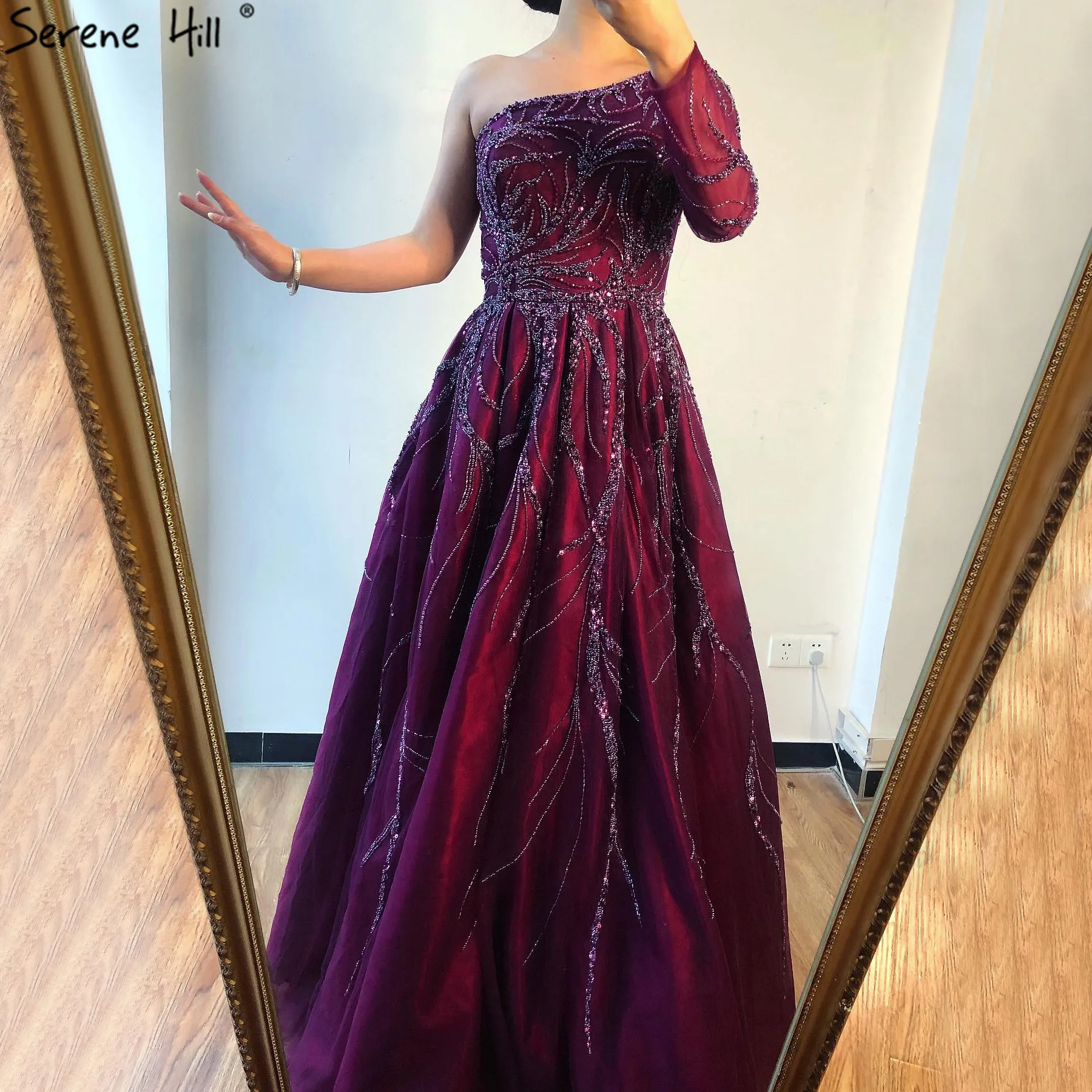 Дубай дизайн винно красное вечернее платье трапециевидной формы на одно плечо