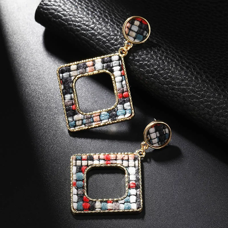 Ретро шерстяные клетчатые большие серьги из ткани для женщин корейская мода