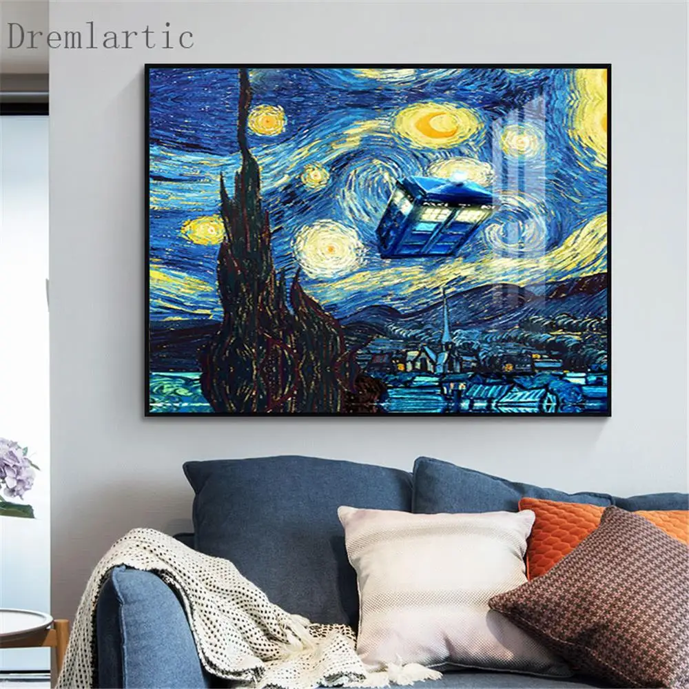 

Doctor Who Van Gogh@t Canvas Poster Silk Fabric Modern Style Prints Party House Decor Room#20-1005-22