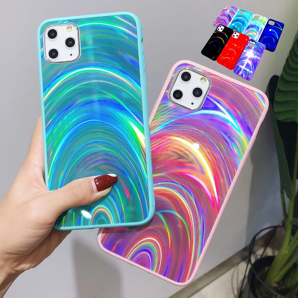 Голографический лазерный чехол с призмой для iPhone 11 Pro X XR XS Max Чехлы 3D радужный