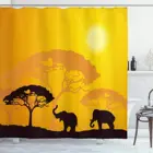 Занавеска для душа в стиле сафари, декоративный набор с крючками для ванной комнаты с изображением животных, слонов, солнечных лучей, 70 дюймов, желтый