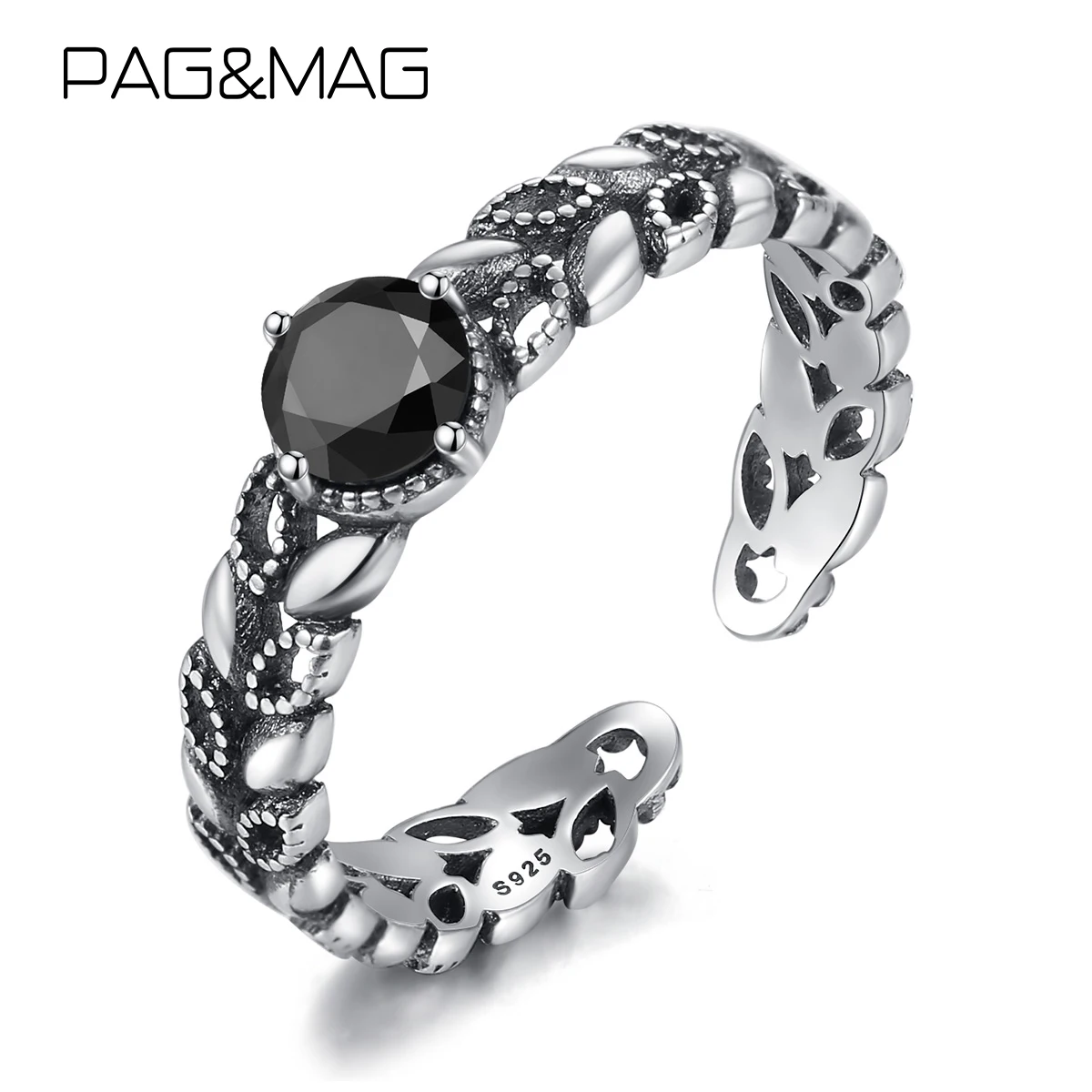 Женские кольца PAG & MAG из 100% стерлингового серебра 925 пробы с черным цирконием