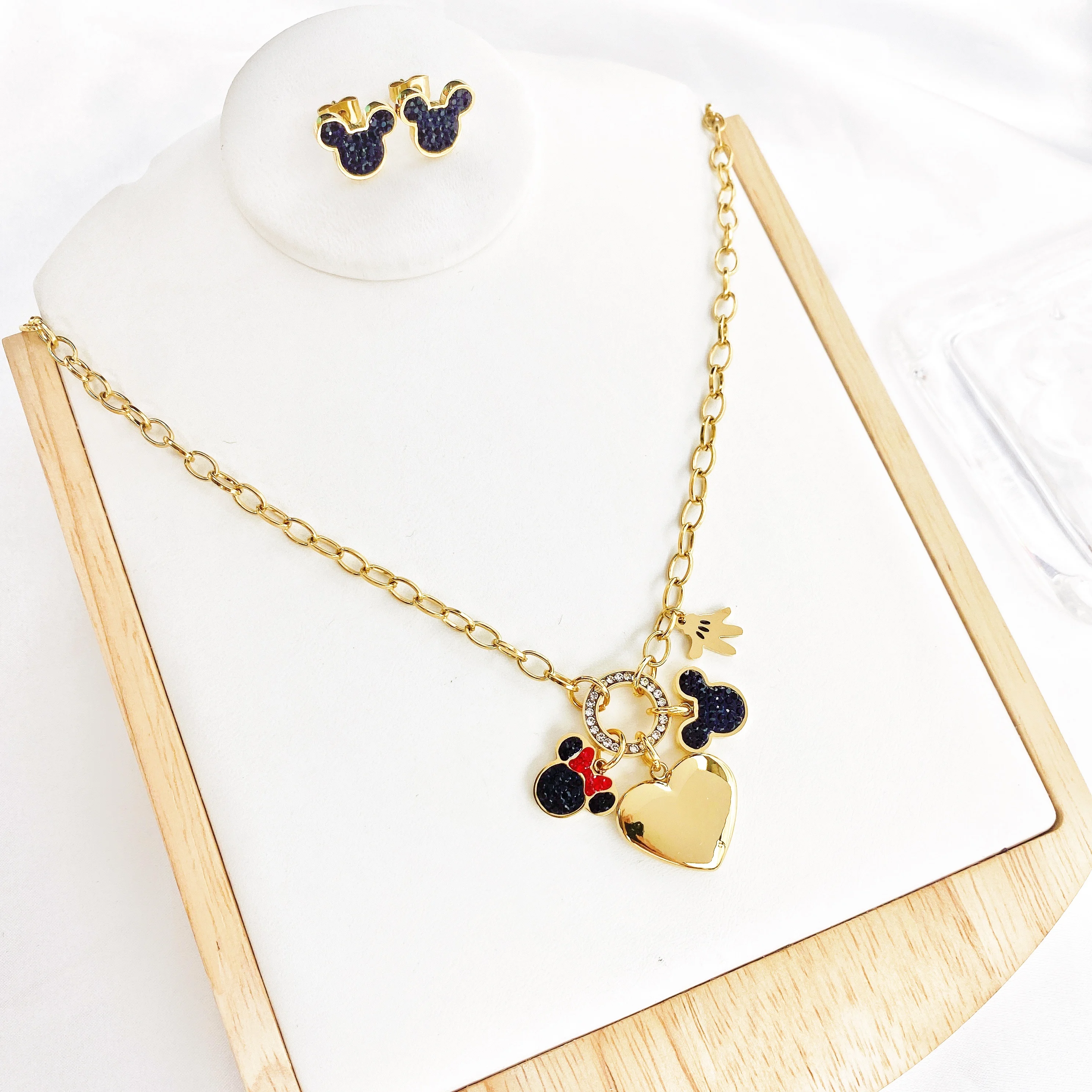 

Cartoon Kawaii Mouse Pendant Necklace Titanium Steel Chain Necklace Inlaid Crystal Fashion Trendy Women Jewelry Birthday Gift