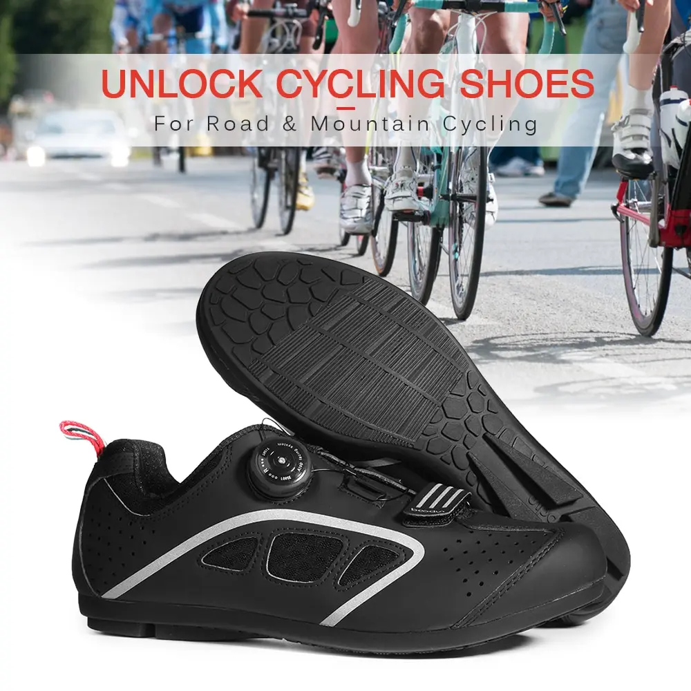 

Road Bike Shoes Cycling Shoes Unlock Cycling Shoes Rotating Buckle Cycling Sneakers with Non-slip Rubber Sole Lock-Free For Men