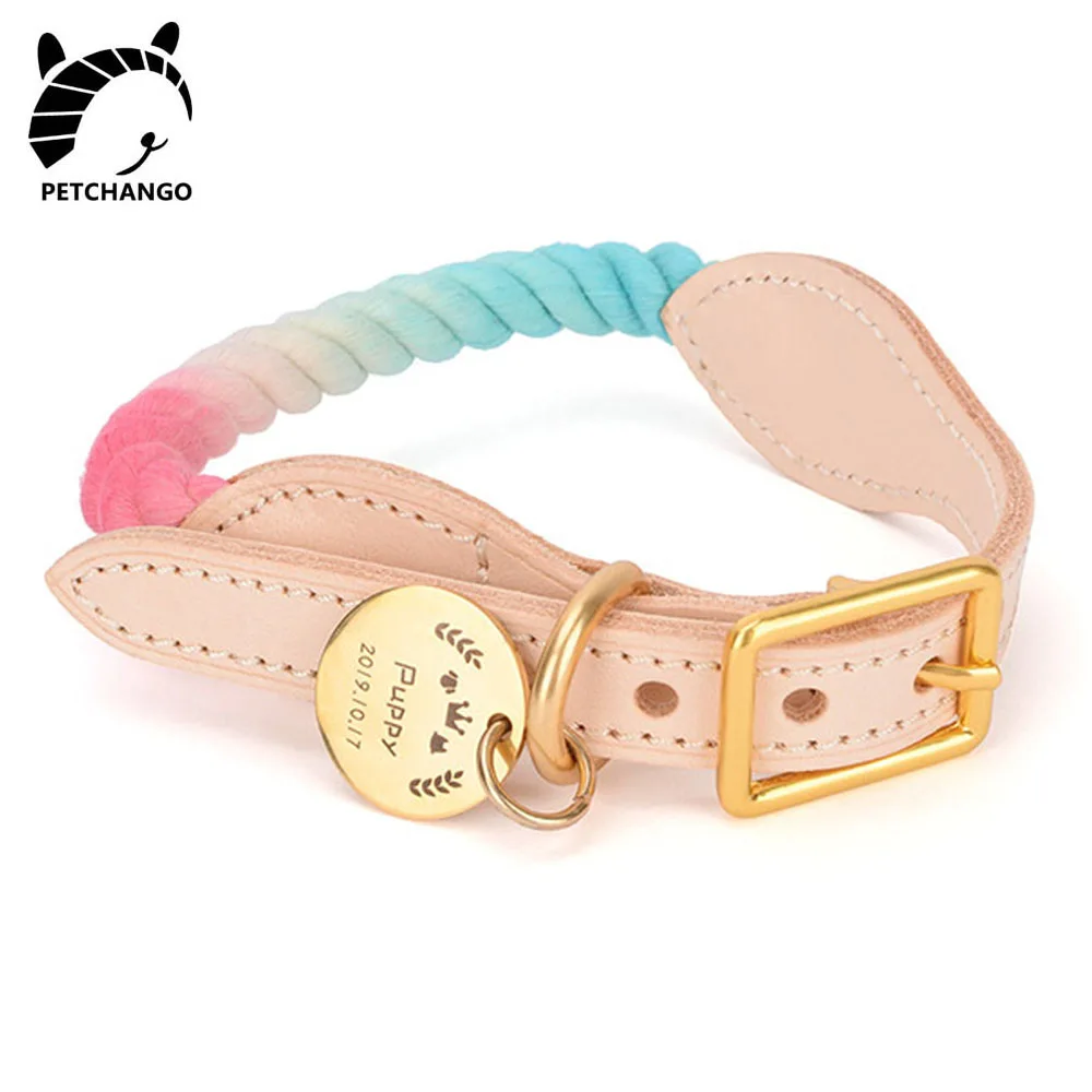 Ошейник для собак из натуральной кожи и хлопка веревочный ошейник мелких средних