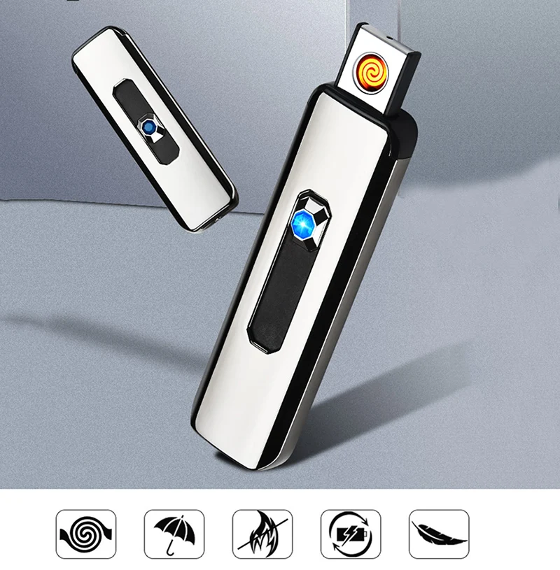 Двусторонний USB светильник для зарядки с кнопкой push-up электронный ветрозащитный