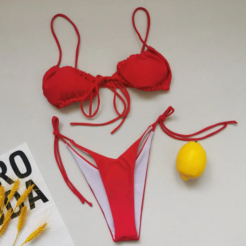 

Lace Solid Color Sexy Bikinis Set Women Swimwear Push Up Swimsuit Female Swimming Bathing Suit Beach Thong Bikini Girl Pool 2021