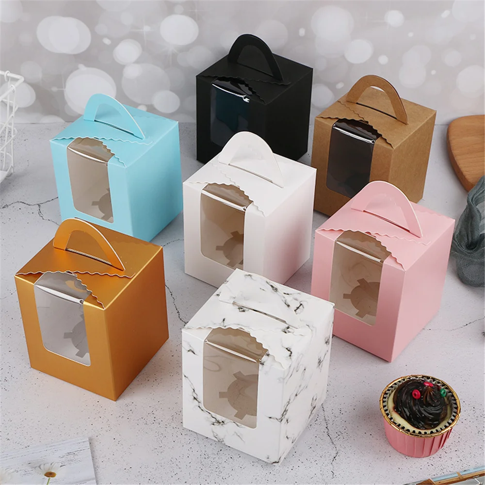 

Mini Biscuit Candy Box Single Muffin Box Portable Window Cupcake Box Mousse Mud Pudding Bottle Packaging Cup