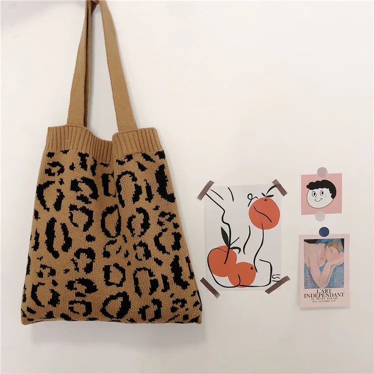 2020 новая плетеная Повседневная сумка леопардовая женская вязаная через плечо в