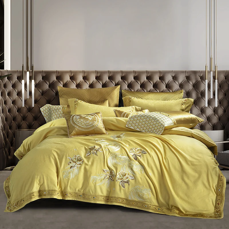 

2021 Luxury 800TC Cotton Jacquard Lucky Koi Bedding Set Embroidery Gem Quilt Cover Sheet Pillowcases Queen King Size 4/6/8/11Pcs