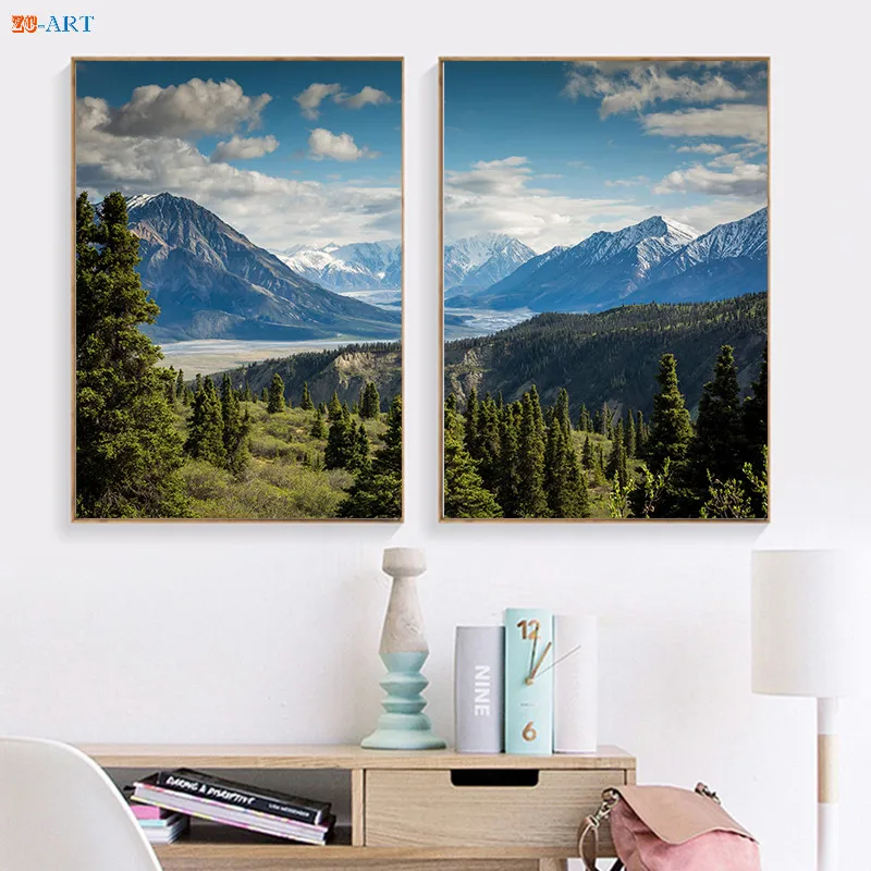 Природа плакат лес голубое небо долина печать пейзаж холст живопись настенные