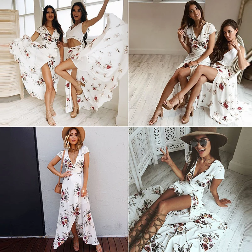 Сарафан женский длинный с коротким рукавом свободный пикантный пляжный модный