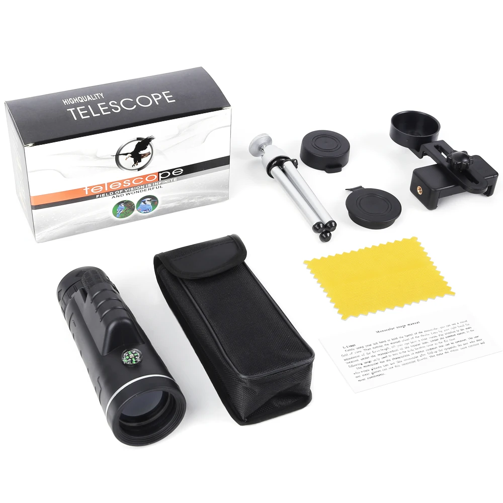40X60 Monocular Telescope HD Zoom Monocular Binoculars with Smartphone Holde&Tripod FMC BAK4 Lens Pocket Telescope for Hunting