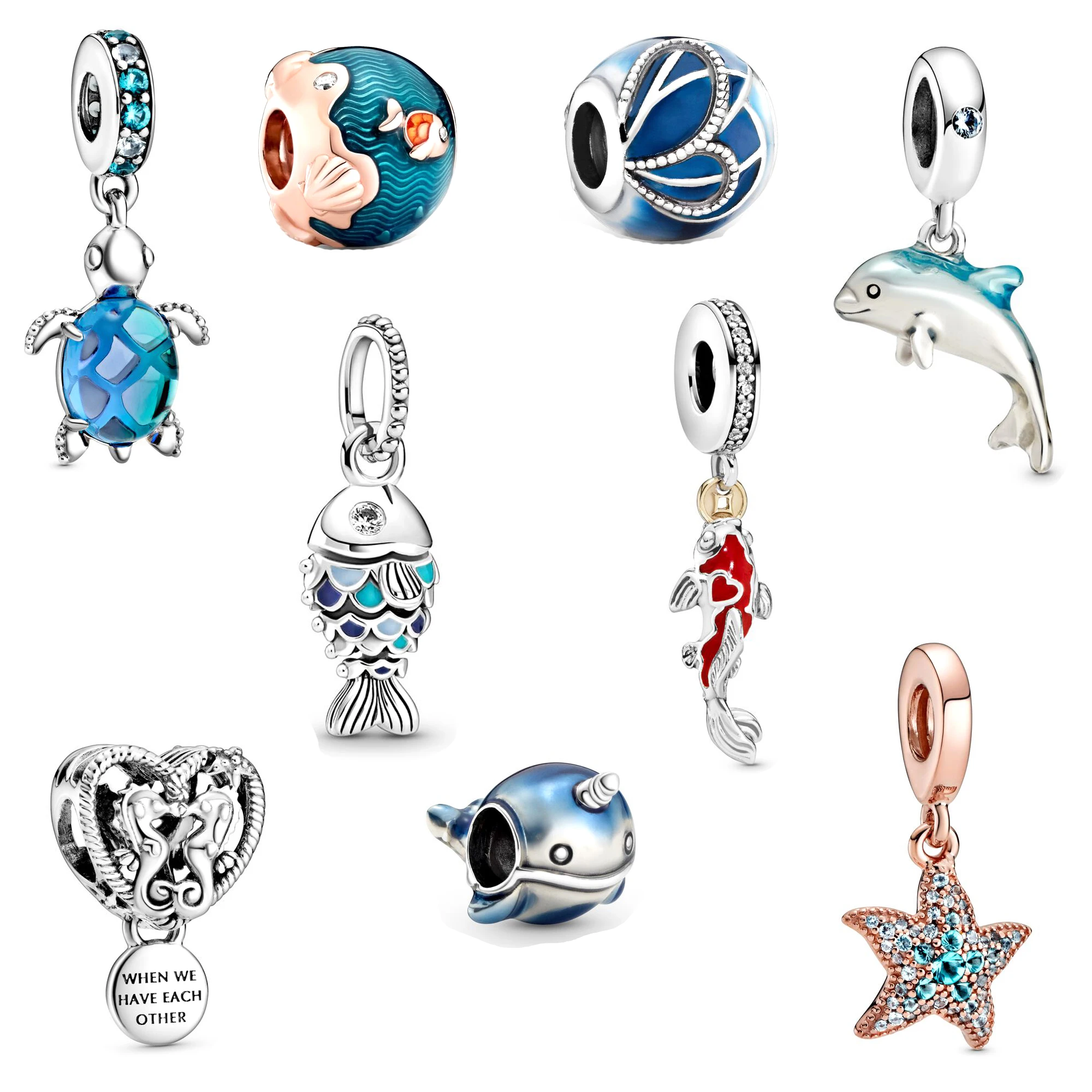 

Hot Sale Jewelry for Women Pandora 925 Original Bracelet Beadeds Sea Fish Turtle Abalorios Pulseras DIY Charms Fit Beads