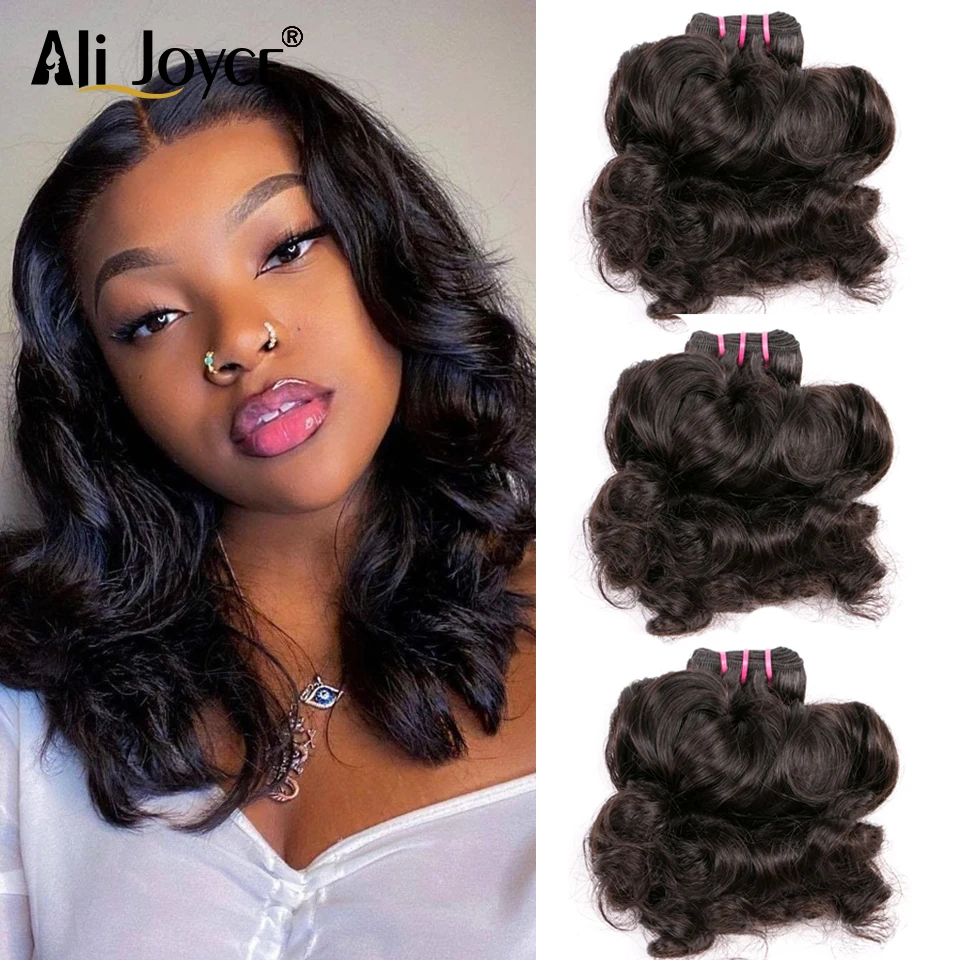 

Double Drawn Funmi Hair Bundles With Closure Bouncy curly hair bundles 4x4 Lace Closure Brazilian Remy Human Hair #1B Ali Joyce