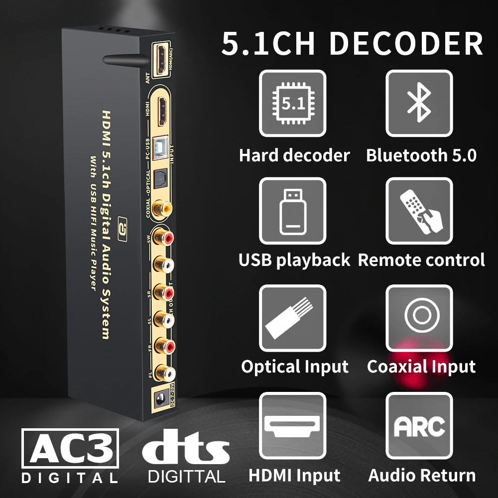 5 1 аудио преобразователь декодер DAC DTS AC3 HDMI совместимый FLAC APE 4K * 2K экстрактор
