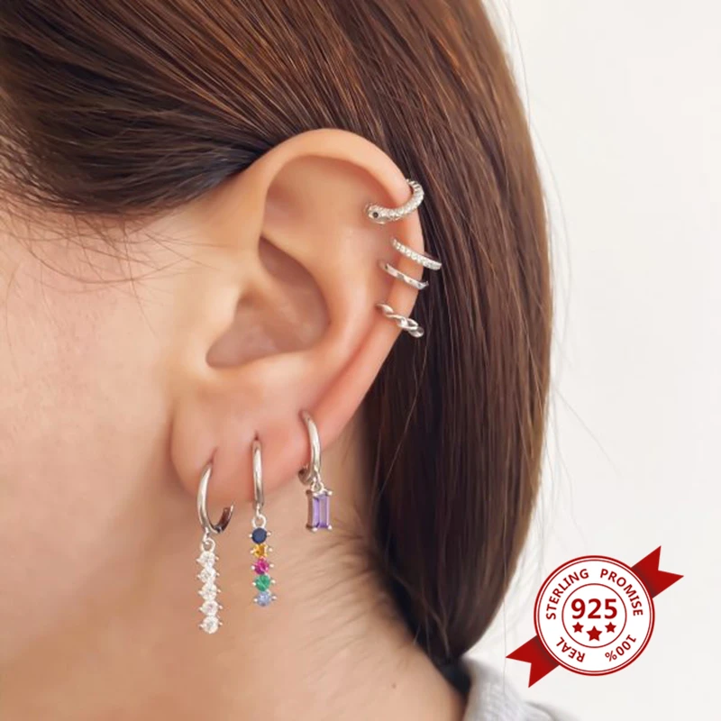 Женские серьги с радужными кристаллами классические в стиле бохо из серебра 925
