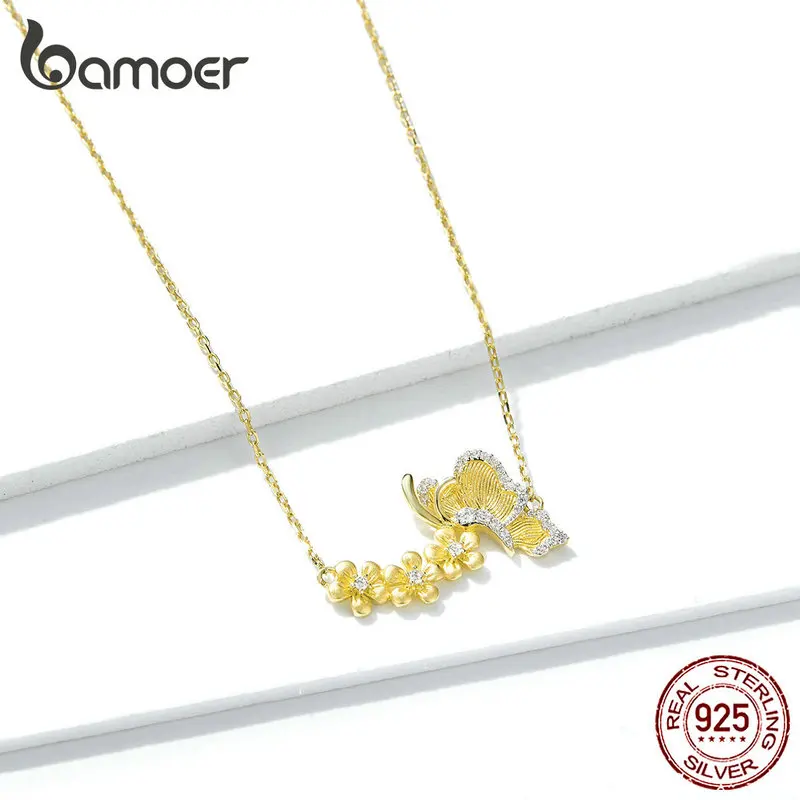 Женское короткое ожерелье из серебра 925 пробы с бабочкой и цветком | Ожерелья