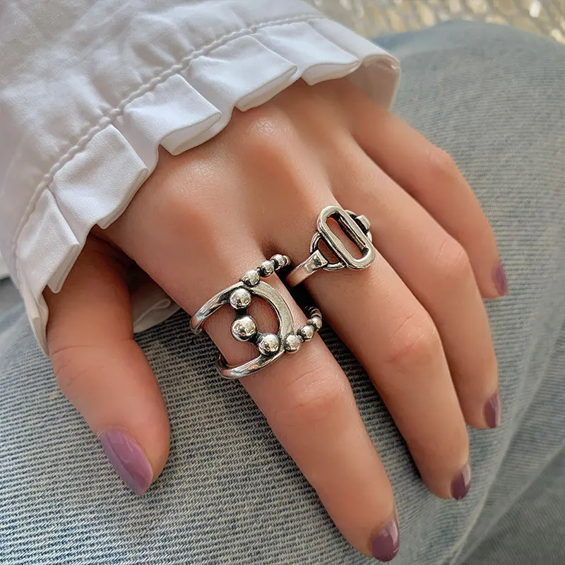 Кольцо женское/Мужское AOMU серебристое регулируемое в стиле ретро | Украшения и