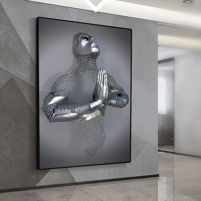 

Couples Metal Figure Statue Wall Art Canvas Painting Nordic Lover Sculpture Poster Print Wall Picture for Living Room Home Decor