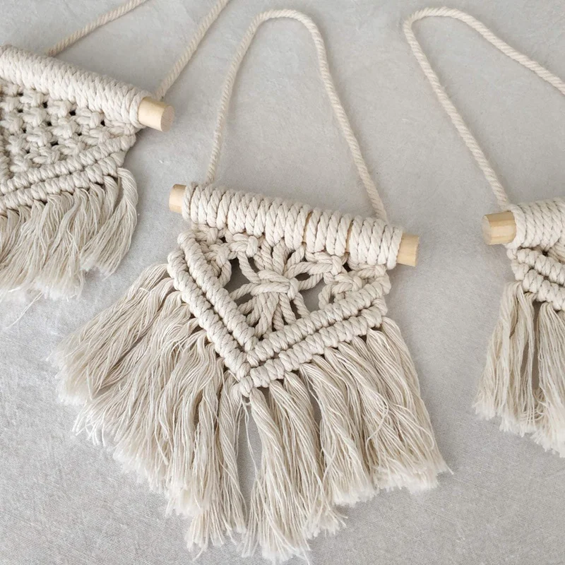 

Hot XD-Macrame Wall Hanging 6Pcs Cute Macrame Holiday Ornaments Boho Art Woven Decor for Nursery Apartment Bedroom Living Room