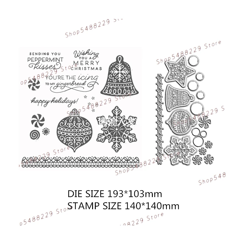 

Merry Christmas Bell Metal Die Cuts New 2021 Clear Stamps Scrapbooking For Card Making Embossing Frame Card Set