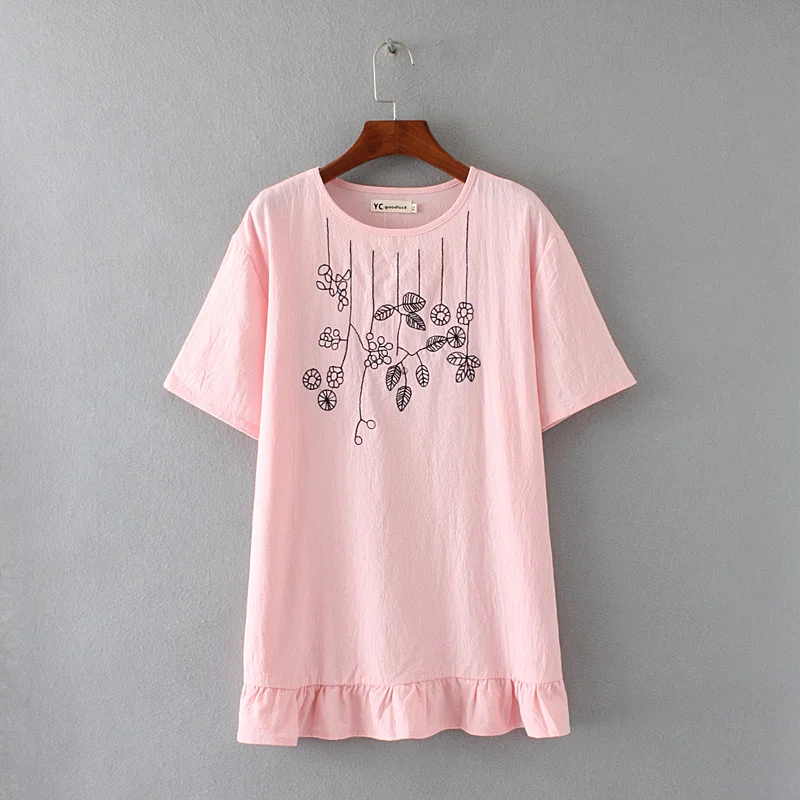 Женская хлопковая Футболка с круглым вырезом и вышивкой в виде листьев футболка