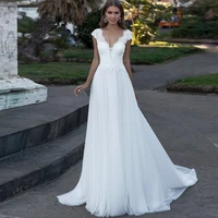 new fashion lace wedding dress 2021 robe de mari%c3%a9e sexy v neck a line wedding gowns custom made open back bridal dresses