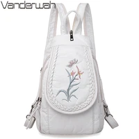 new embroidery orchid women backpack casual 3 in 1 backpack for teenage girls soft washed pu leather chest bags for women sac