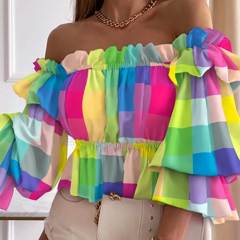 

Print Y2K Cute Tops Aesthetic 90s Long Sleeve Retro Tshirts Fashion Harajuku Chic Outfit Streetwear One Shoulder Women Blouse